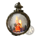 Antique bronze-finished illuminated christmas lantern with santa claus and glowing candles for festive desktop decor