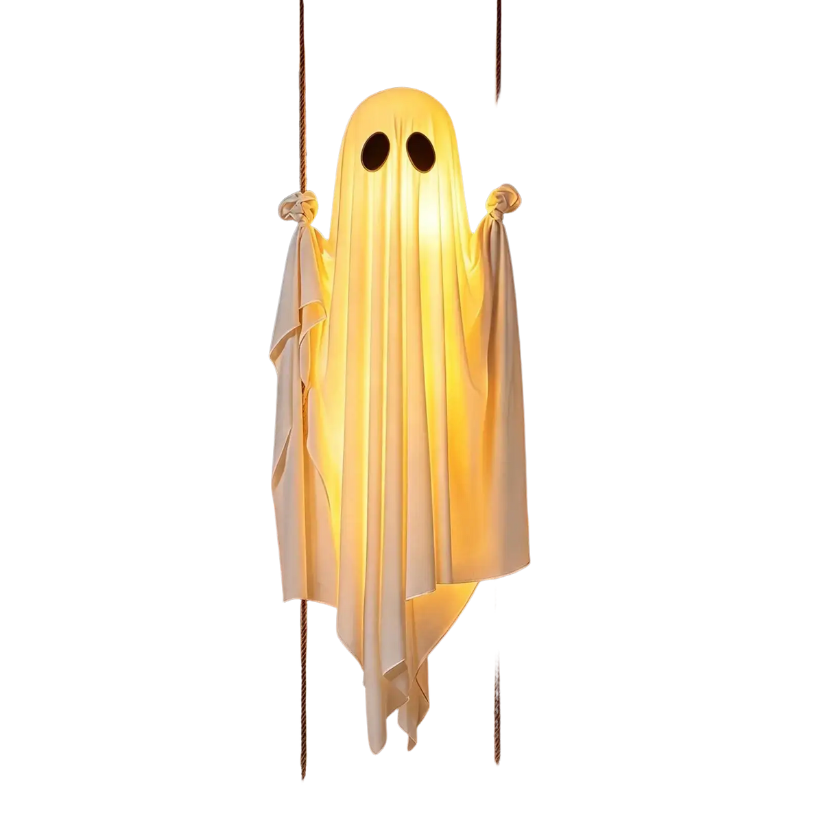 A glowing white swinging ghost decor lantern with warm light for outdoor halloween hanging decoration
