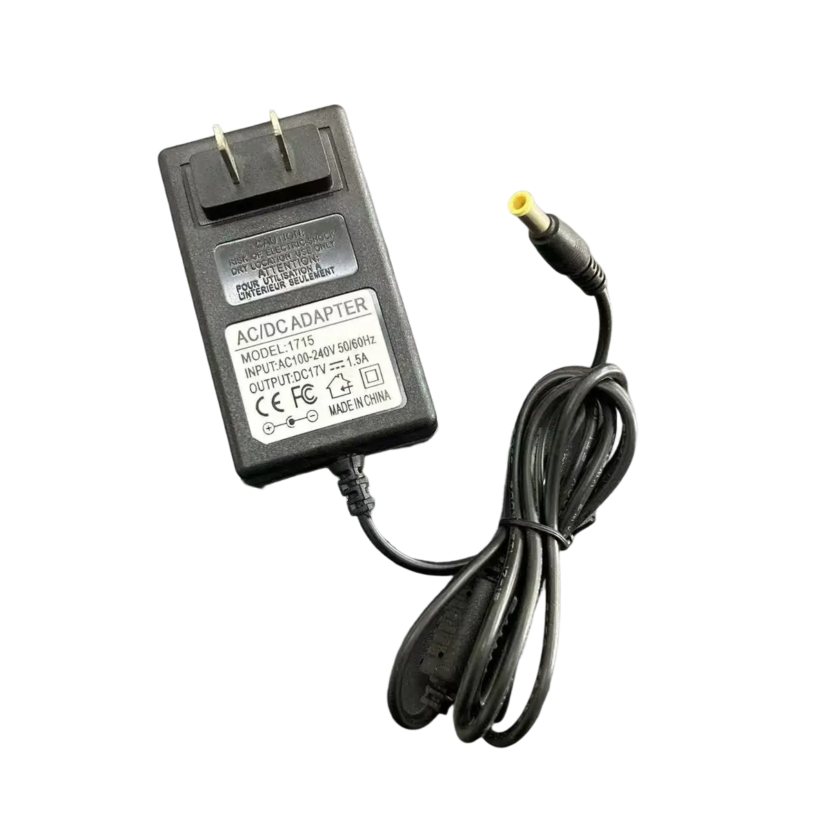 Black plastic ilsintech swift kf4a acdc adapter with yellow-tipped connector and coiled cable for kf4a kf4 battery charging