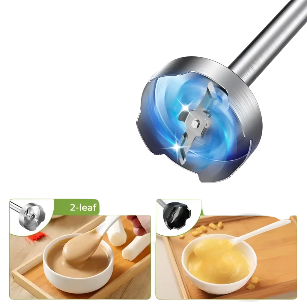 Silver sus 304 stainless steel immersion blender with sharp two-leaf blades in red 1000w 5-in-1 handheld set