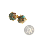 Imperial Jasper gold square stud earrings with gold tone prong set turquoise and brown stone cabochons