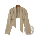Incerun men casual beige cropped blazer with long sleeves and draped front panel hanging on wooden hanger