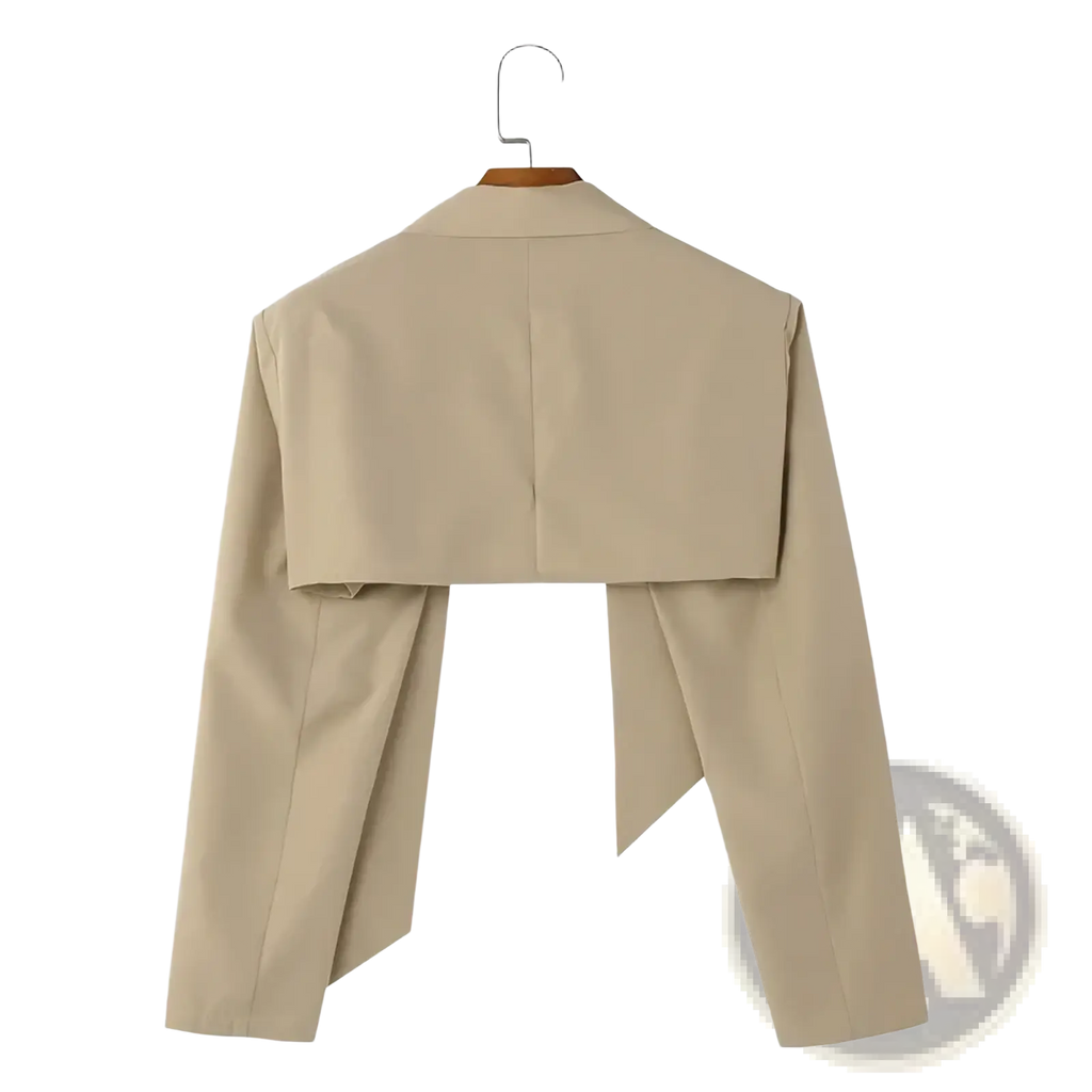 Beige incerun men casual cropped blazer with asymmetrical sleeves and notched collar for streetwear