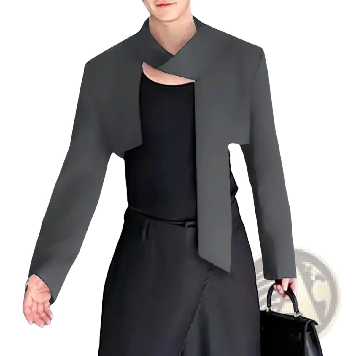 Black Incerun men casual cropped blazer with asymmetrical cutout and structured shoulders for streetwear use