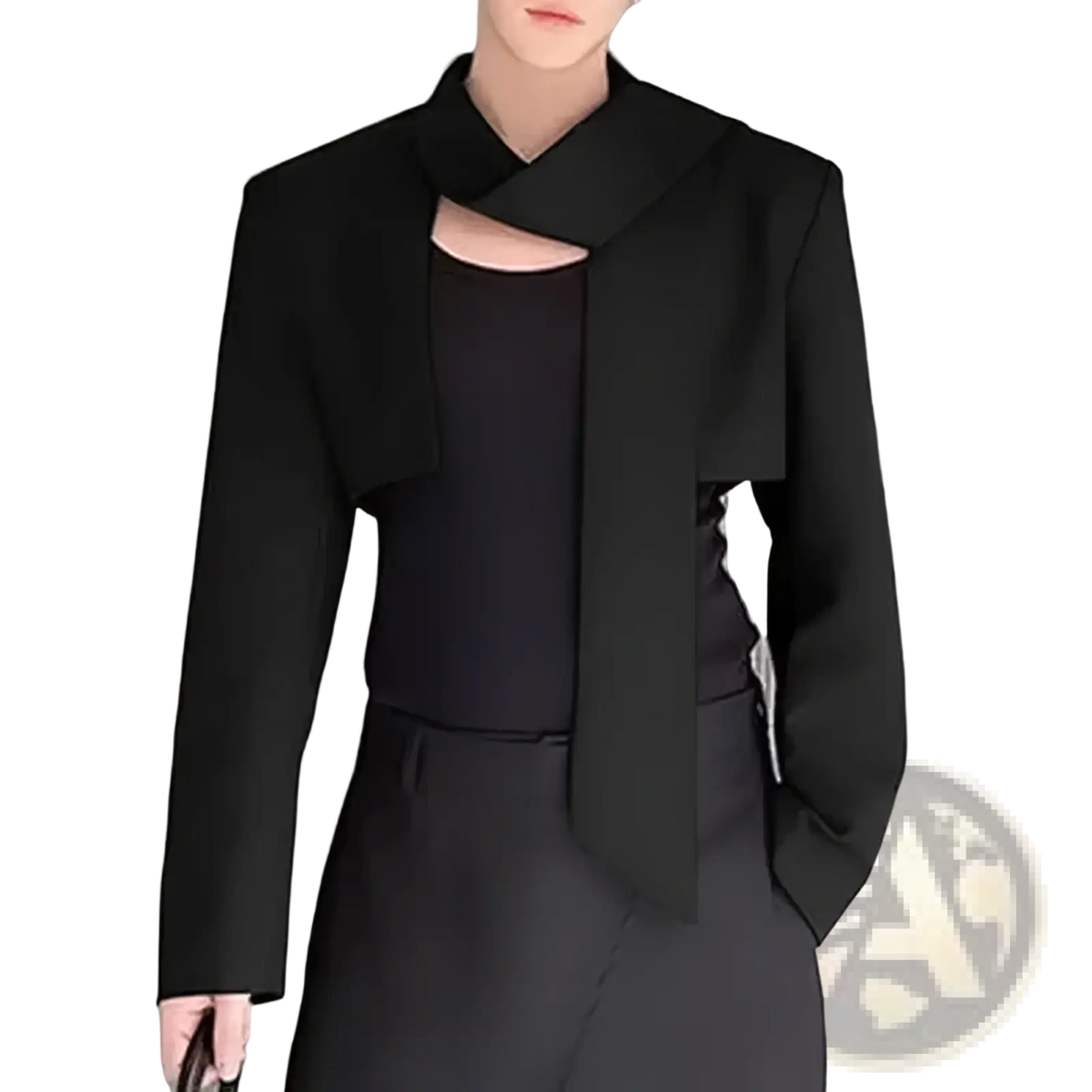 Incerun men casual black cropped blazer made of solid color fabric with distinctive asymmetrical cutout and wide collar