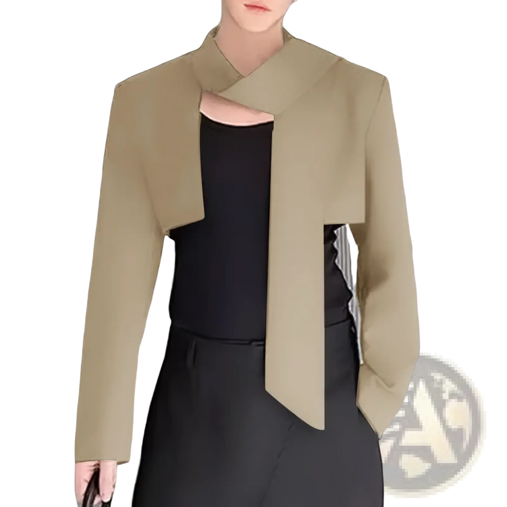 Incerun men casual cropped blazer in beige with asymmetrical design and long sleeves for streetwear use