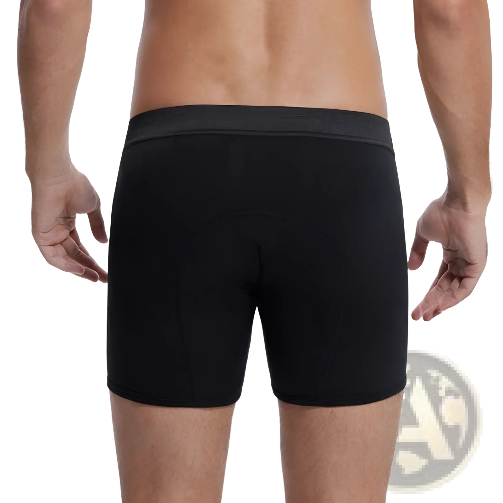 Black men’s incontinence briefs absorbent athletic boxer underwear with textured waistband shown from the back side