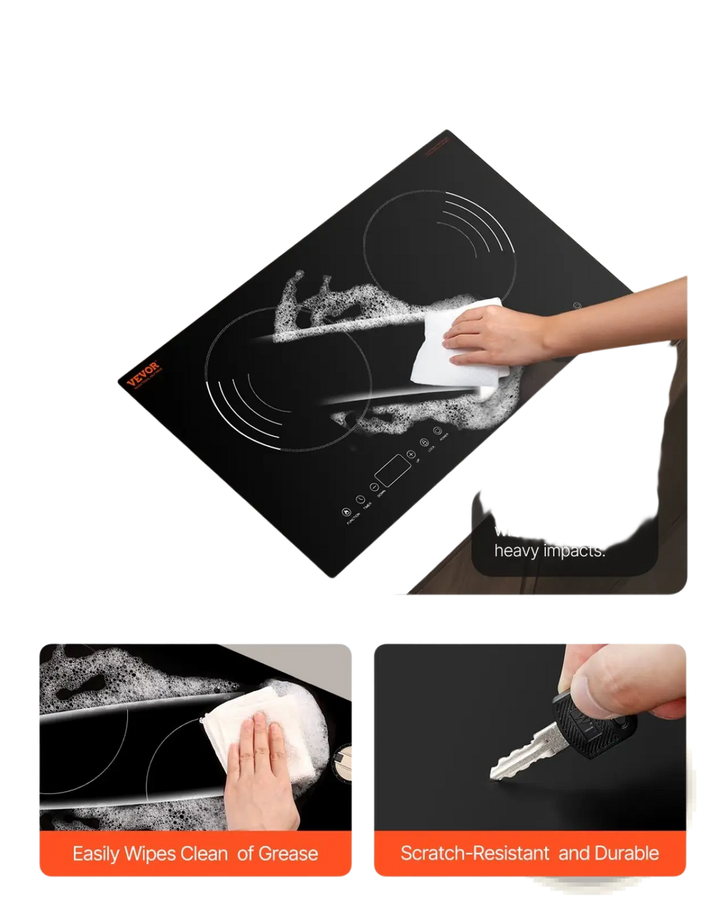 Black vevor integrated micro-crystal panel induction cooktop 1800w dual burner electric countertop with digital control pad