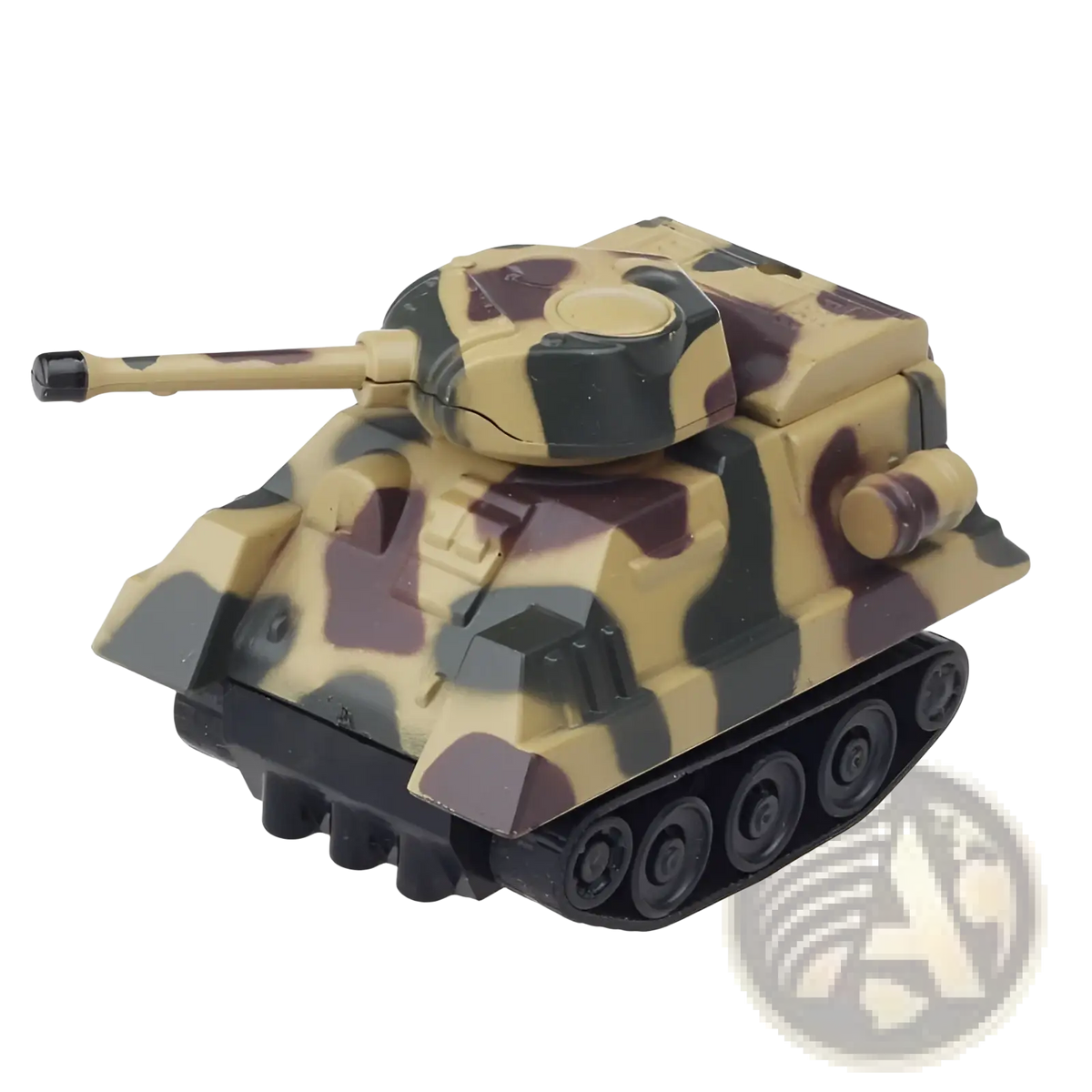 Inductive magic pen toy plastic tank in tan green and brown camouflage for truck and car following play