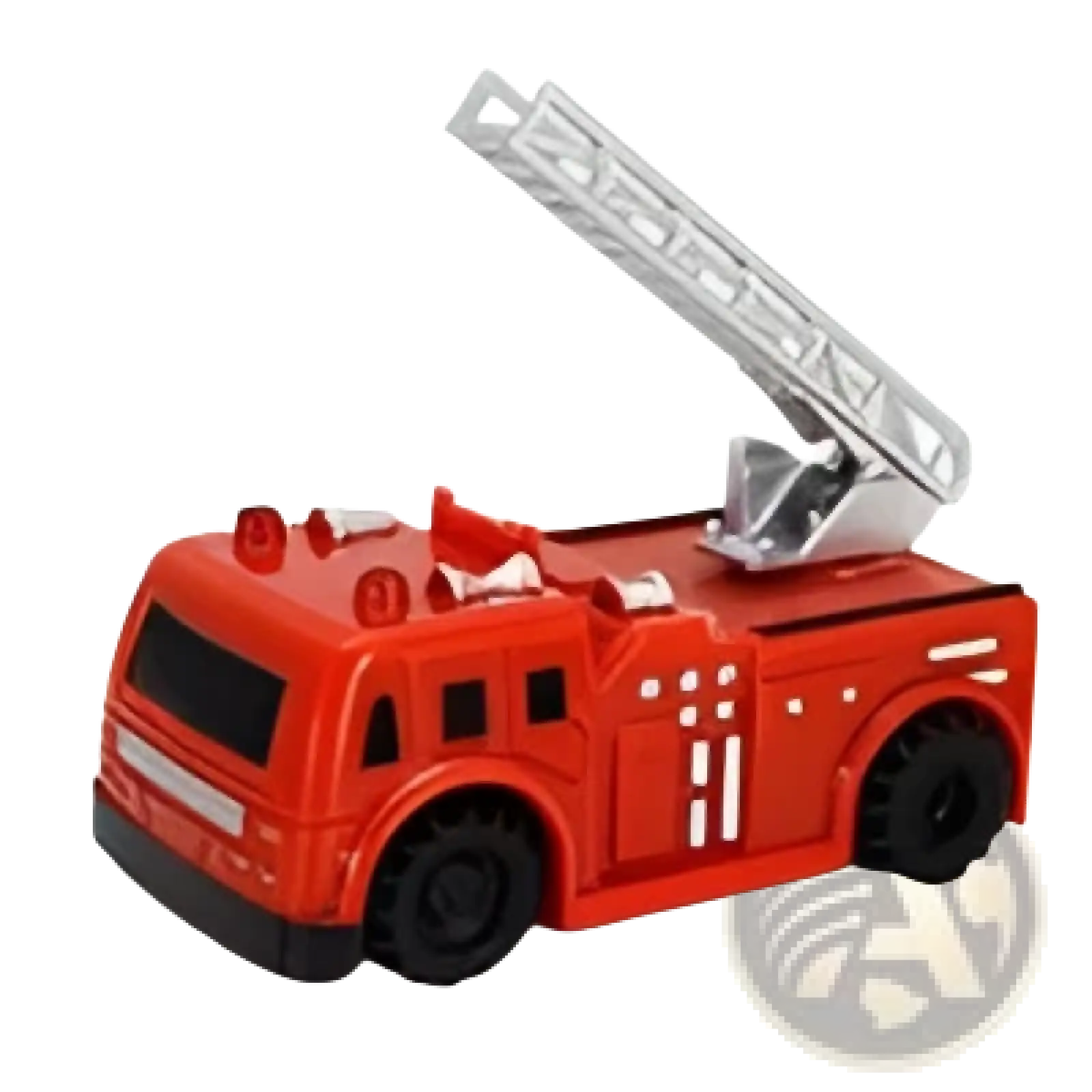 Red plastic inductive magic pen toy fire truck with silver ladder and black wheels designed for following car play
