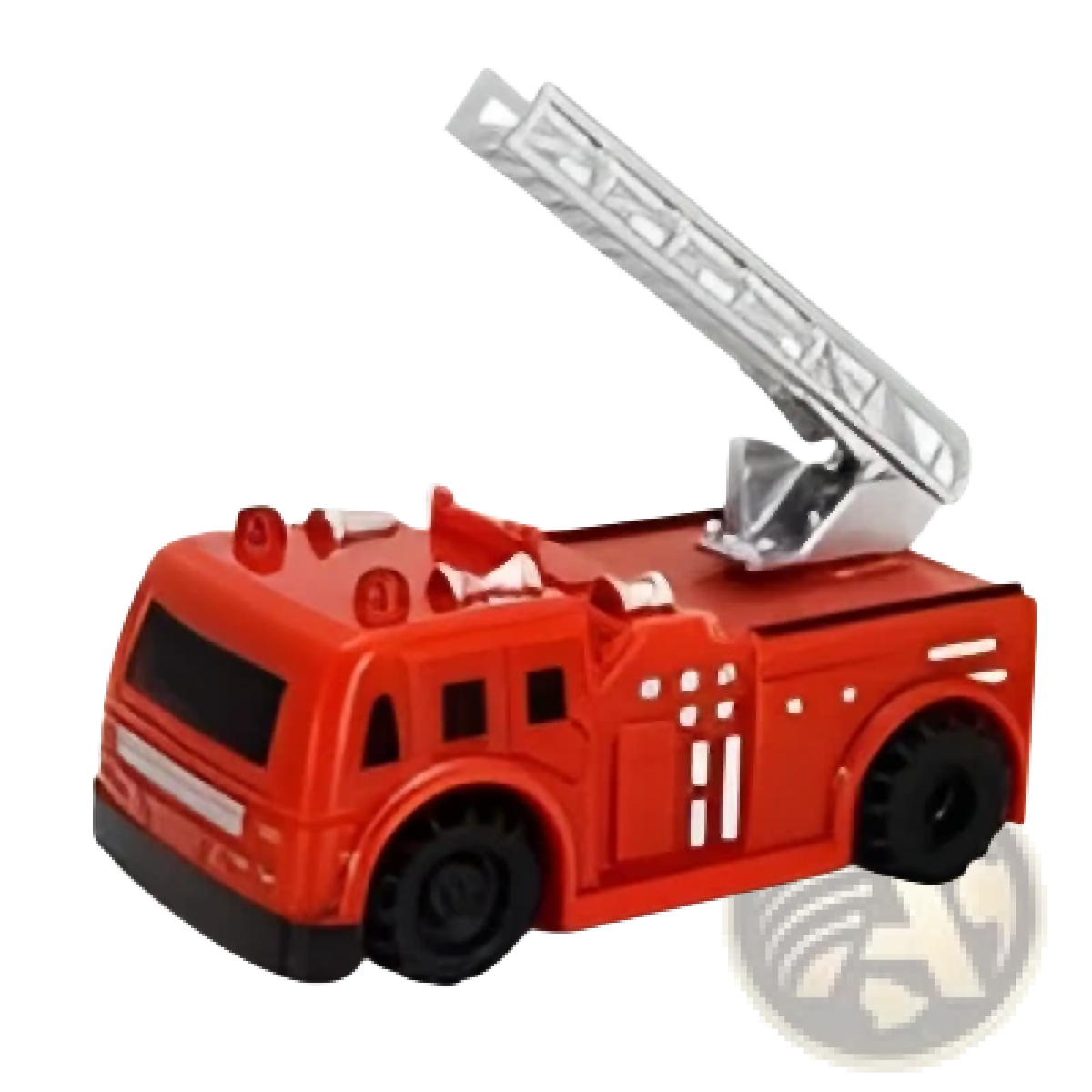 Red plastic inductive magic pen toy fire truck with silver ladder and black wheels for interactive play