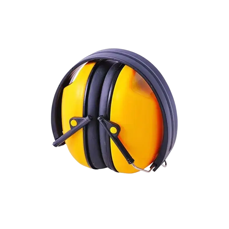 Bright yellow and black industrial noise reducing earmuffs with sleek protective design for factory direct sales