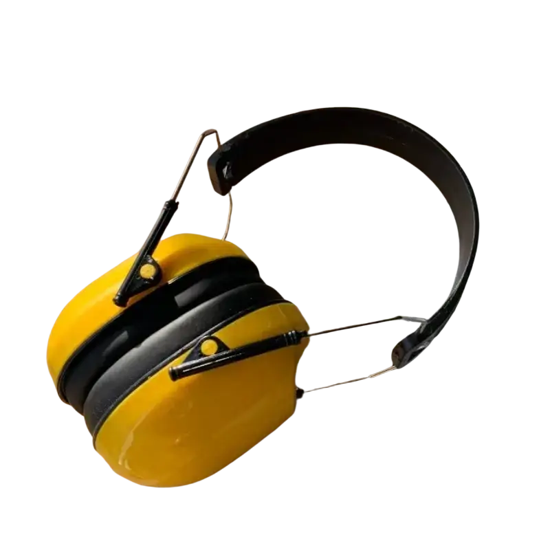 Industrial noise reducing earmuffs in yellow and black with sturdy headband design for factory direct sales use
