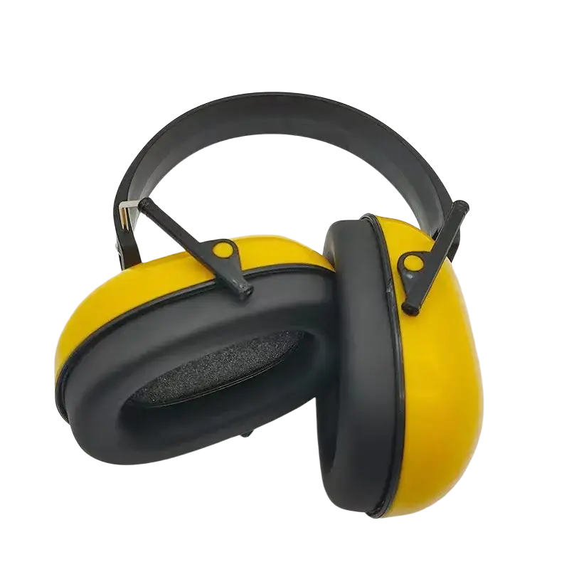 Yellow and black industrial noise reducing earmuffs with sturdy headband design for factory direct sales use