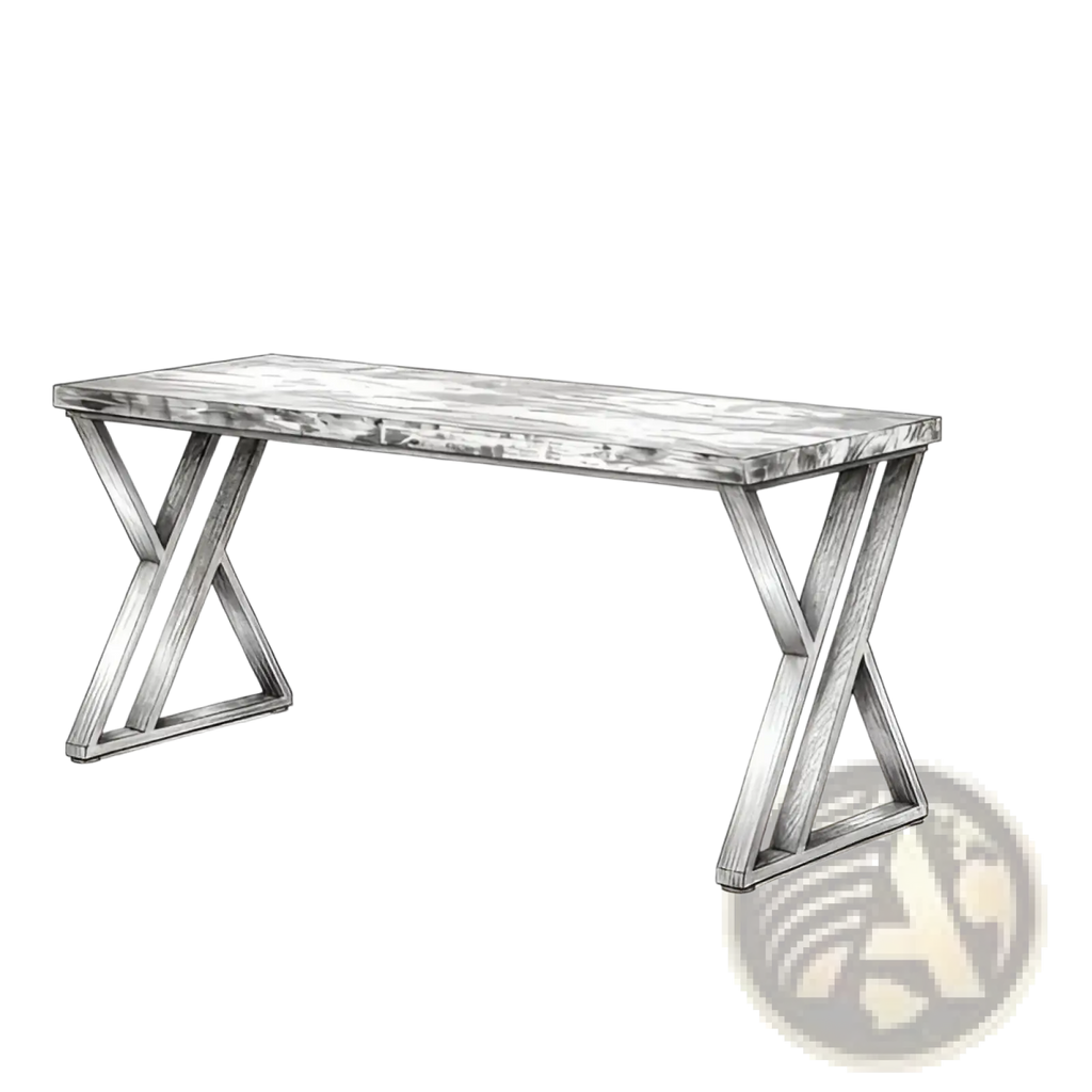 Industrial writing desk 55 inch white wood table with rustic weathered top and x-shaped metal legs for workspace use