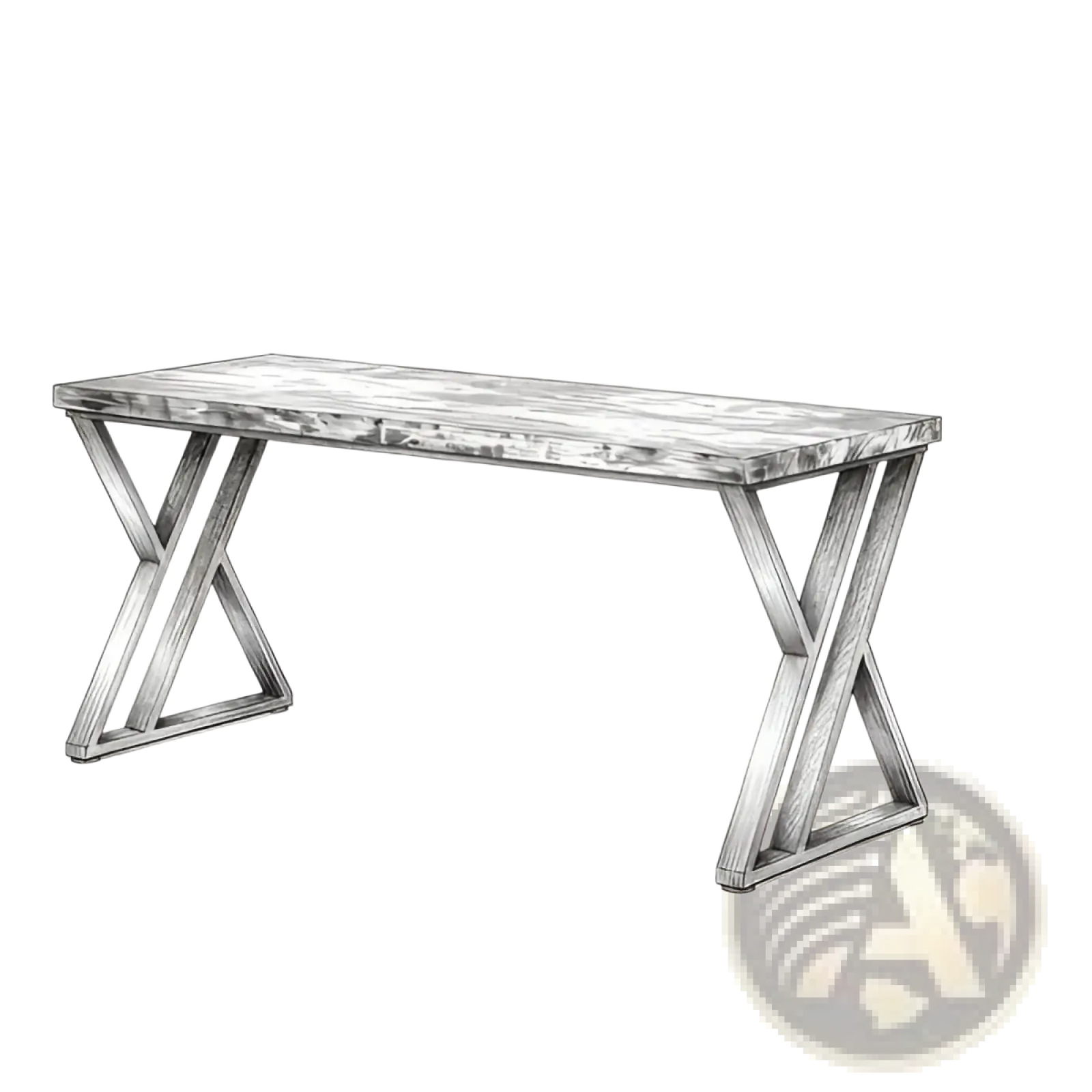 Industrial writing desk 55 inch white wood table with rustic weathered top and x-shaped metal legs for workspace use