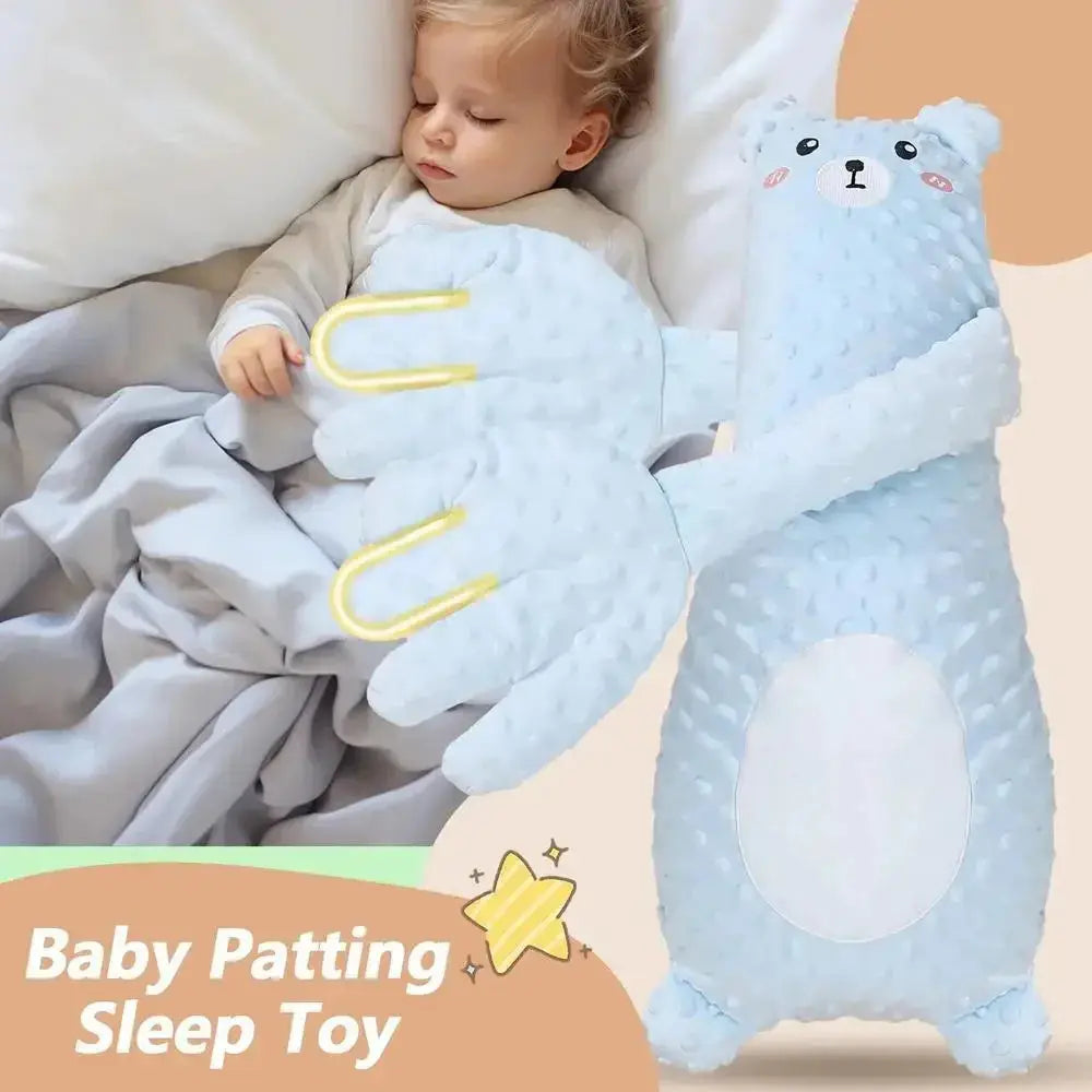 Light blue plush bear-shaped remote controlled exhaust soothing baby pillow with soft textured surface and embroidered face