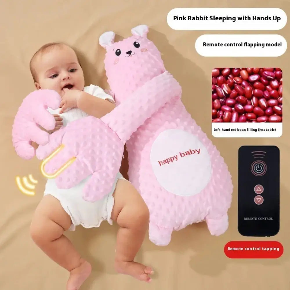 Pink plush rabbit remote controlled exhaust soothing baby plush pillow with textured surface and happy baby patch