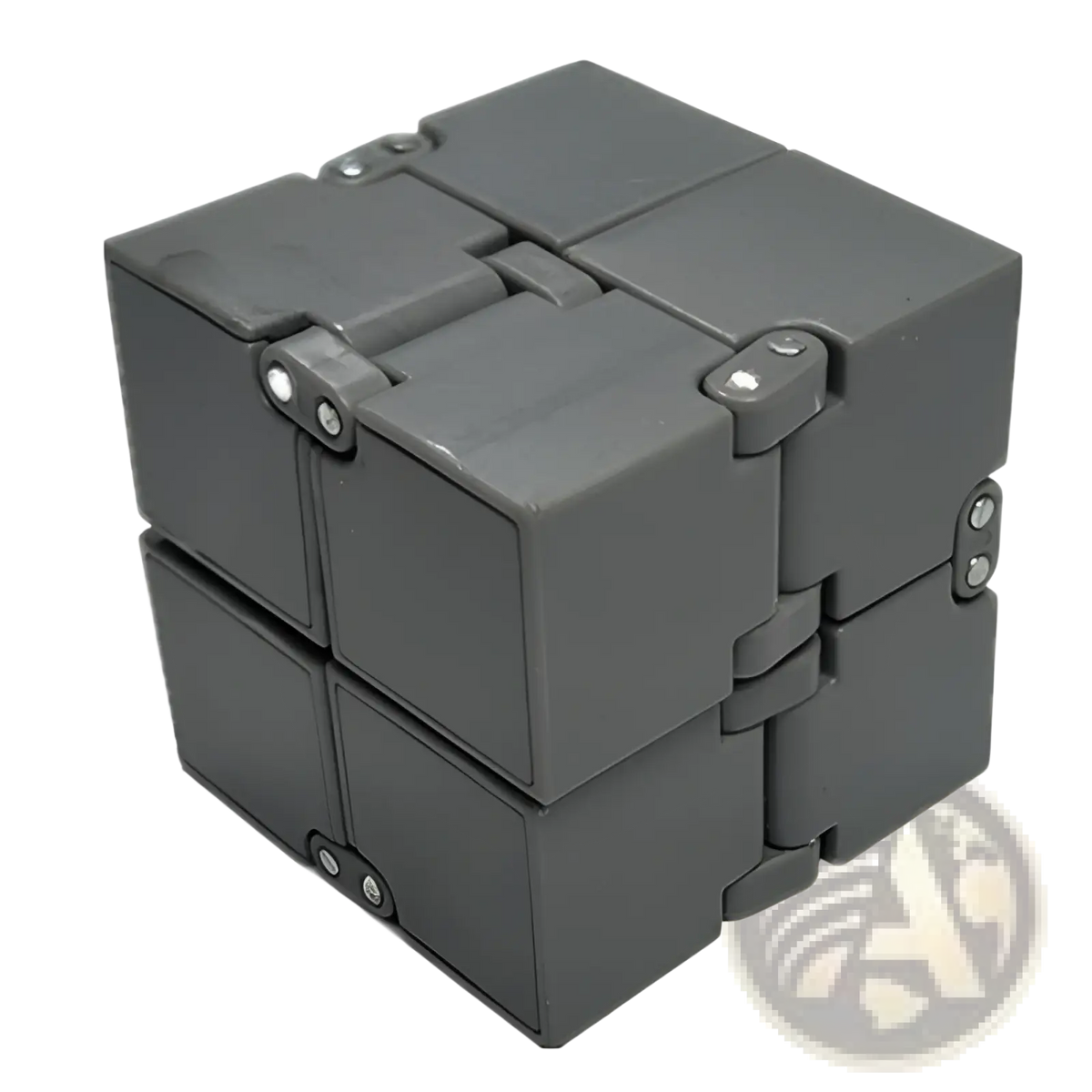 Black plastic infinity cube fidget toy with metallic silver hinges for stress relief and ADHD