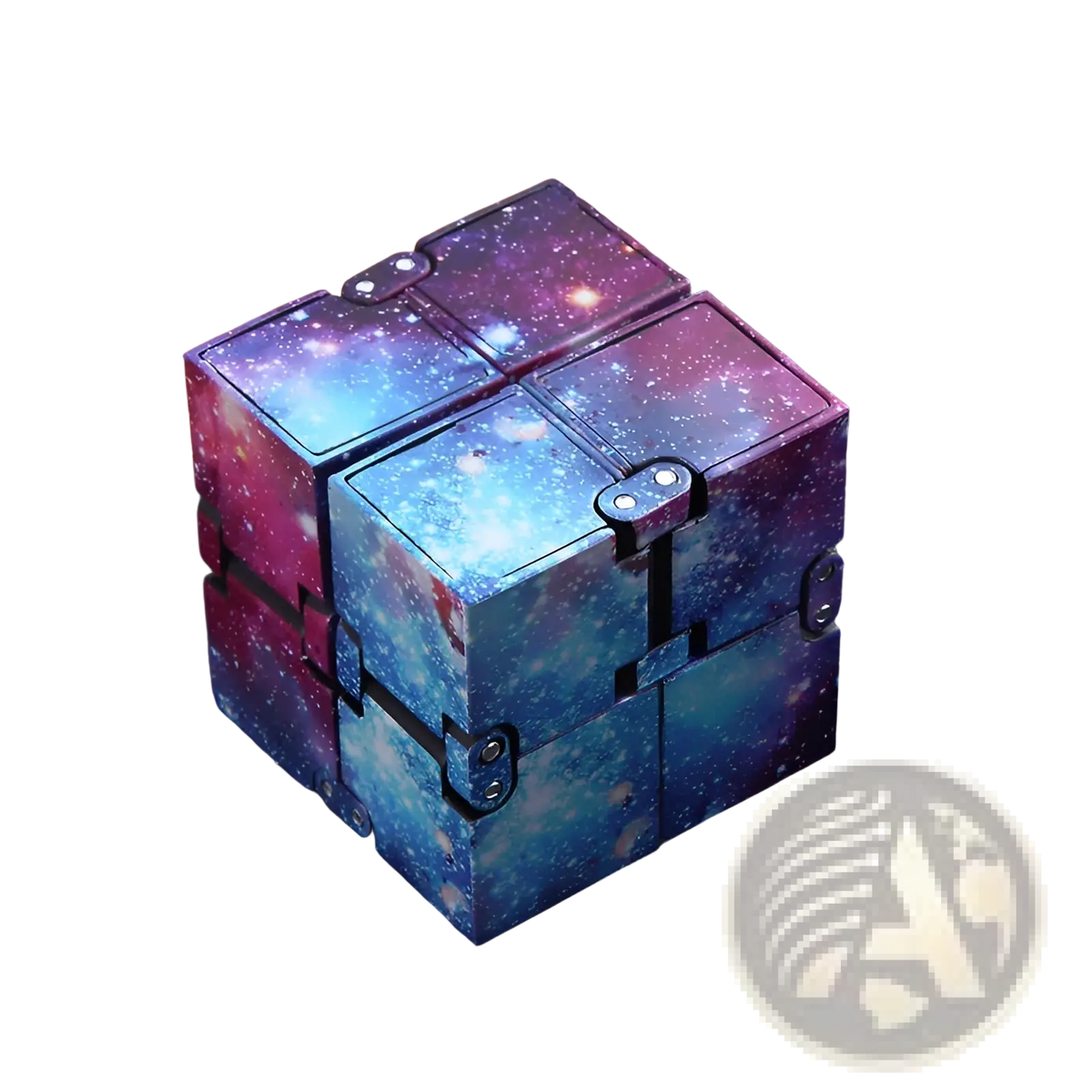 Infinity cube fidget toy with cosmic galaxy design glossy finish metallic hinges for stress relief and ADHD