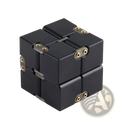 Black infinity cube fidget toy with gold zinc alloy hinges and a 4cm side length for stress relief