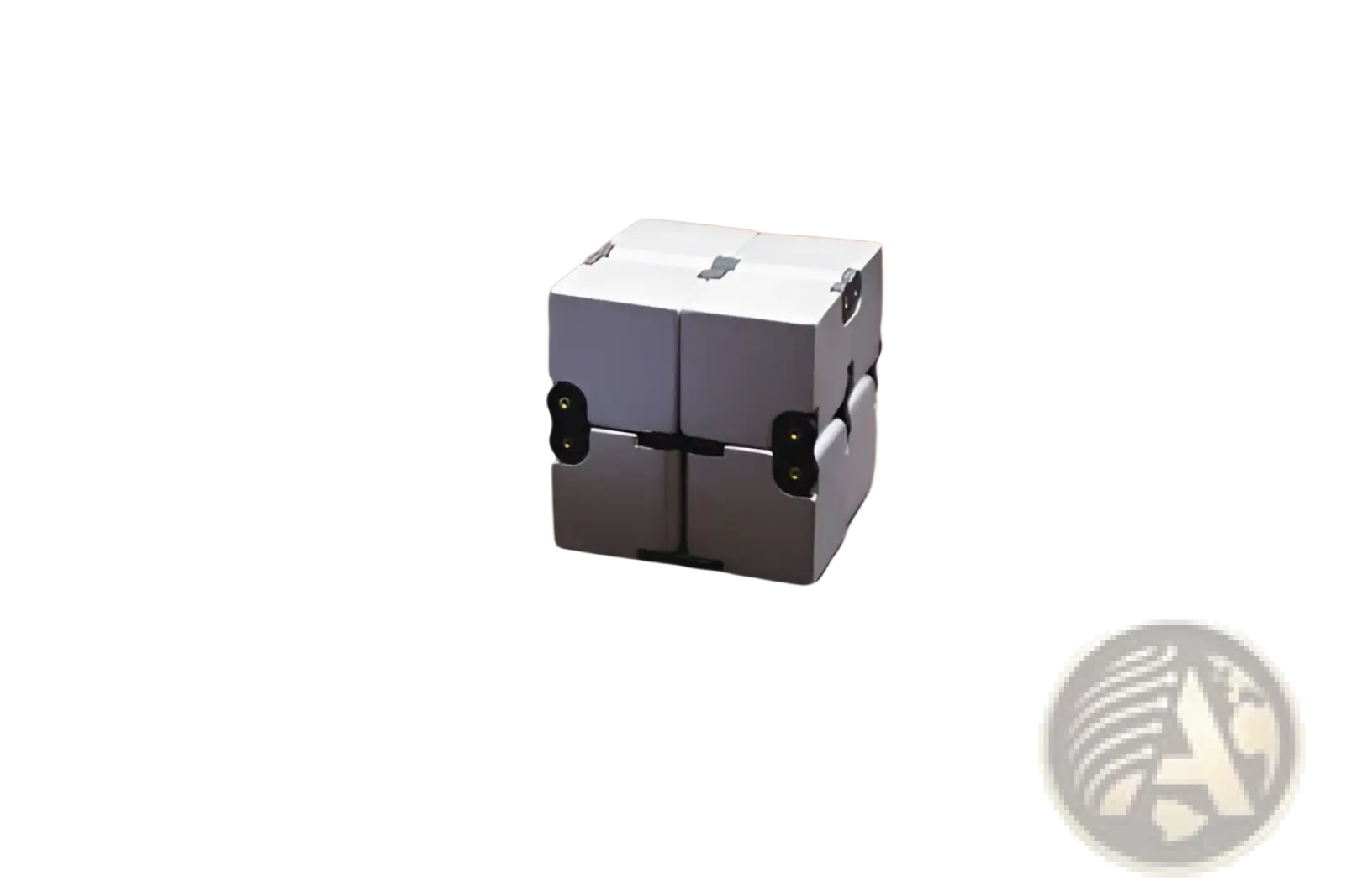Silver metallic infinity cube fidget toy with black hinges zinc alloy stress relief cube with geometric design