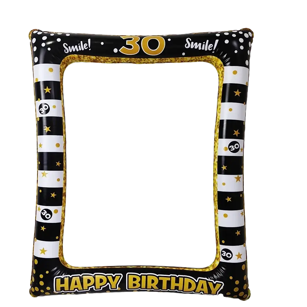 Black and gold inflatable birthday photo frame with number 30 and happy birthday printed for party decoration