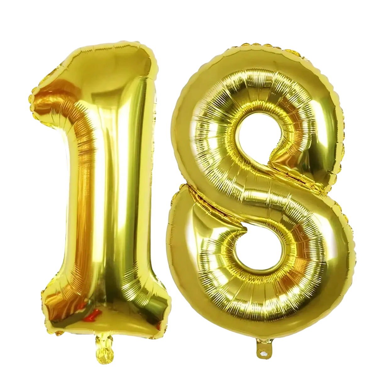 Inflatable birthday photo frame and number balloon set featuring a shiny gold foil number 18 balloon measuring 32 inches