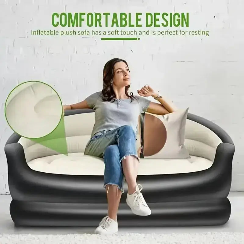 Inflatable camping sofa black cream outdoor recliner with soft cushioned inflatable plush design for comfortable resting