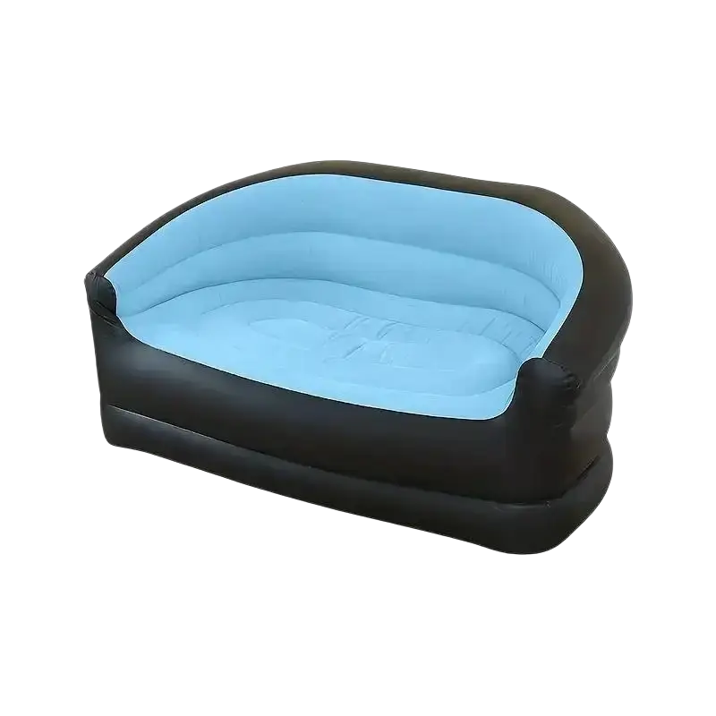 Inflatable camping sofa black cream outdoor recliner with black exterior light blue cushioned seating area