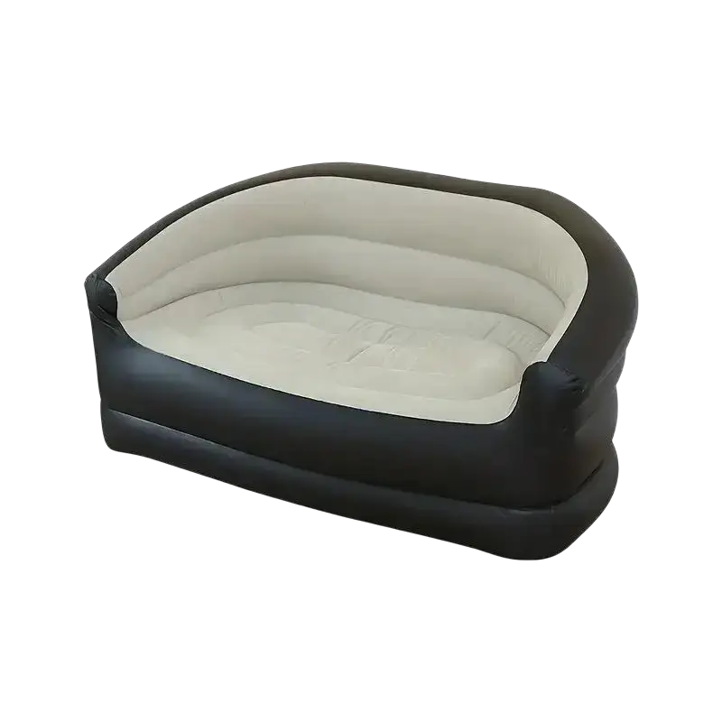 Inflatable camping sofa black cream with cushioned curved design for outdoor reclining comfort