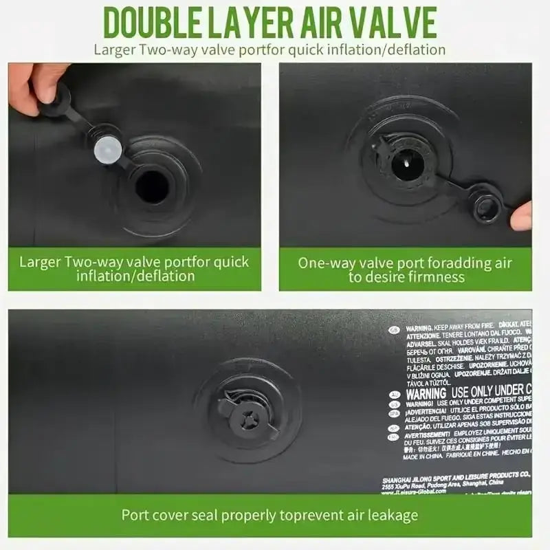 Black cream inflatable camping sofa air valve with two-way port for quick inflation and one-way port for firmness control