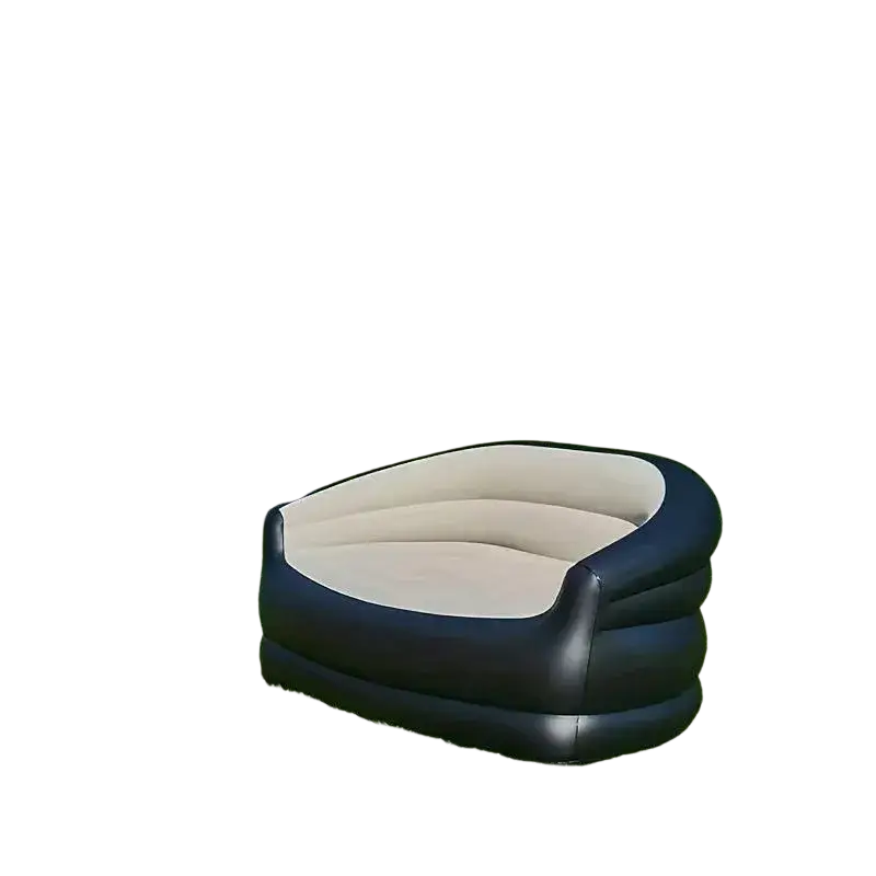 Inflatable camping sofa black cream outdoor recliner with rounded cushioned design ideal for outdoor camping