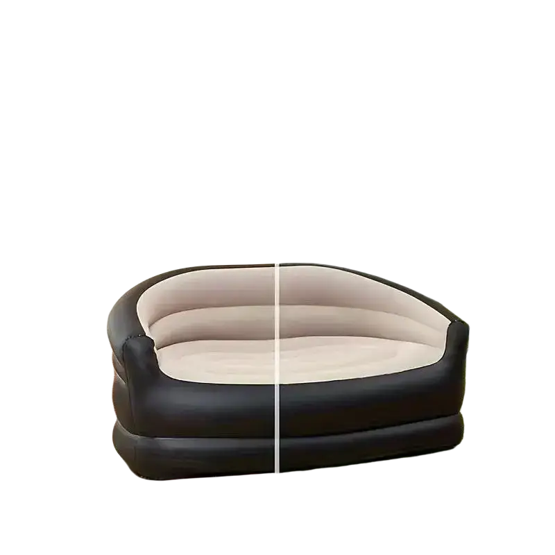 Inflatable camping sofa black cream outdoor recliner with rounded cushioned design and beige and black colors