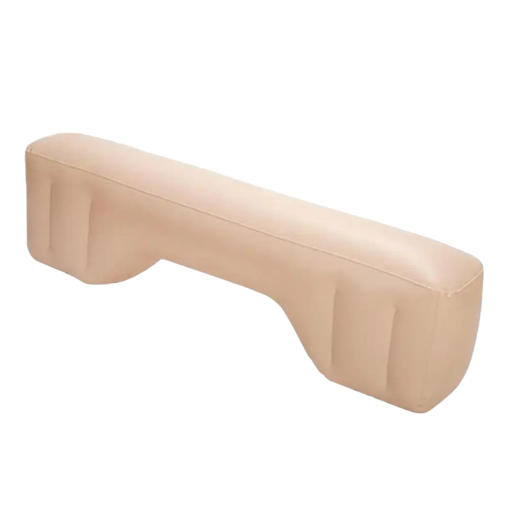 Beige inflatable car air mattress back seat travel bed with contoured ergonomic design for comfortable support