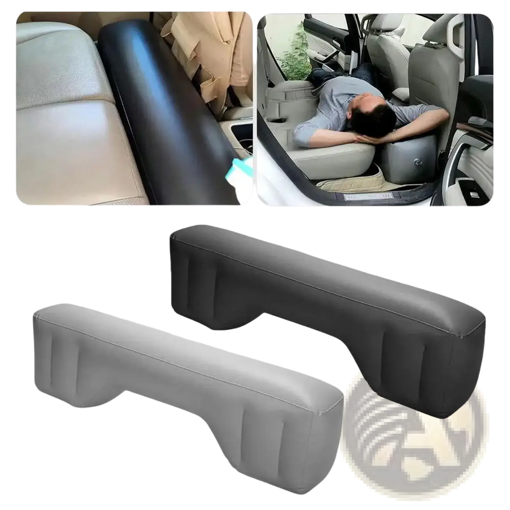 Gray and black inflatable car seat backrest cushions made of durable material for comfortable travel support