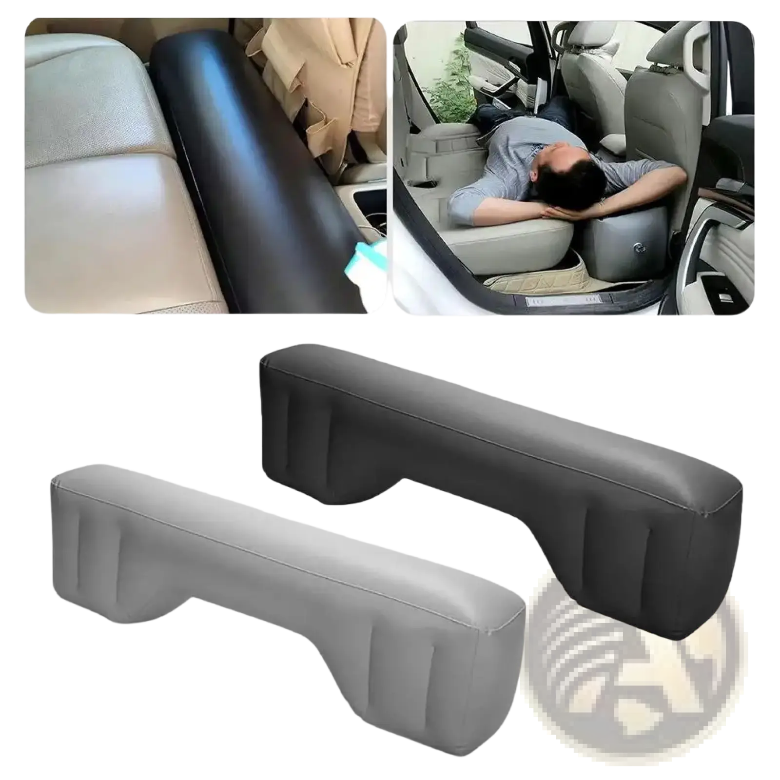 Gray and black inflatable car seat backrest cushions made of durable material for comfortable travel support
