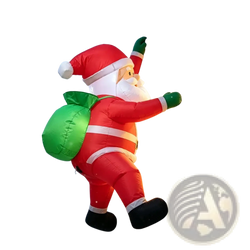 Inflatable dabbing santa claus yard decoration in red and white with green sack for outdoor holiday use