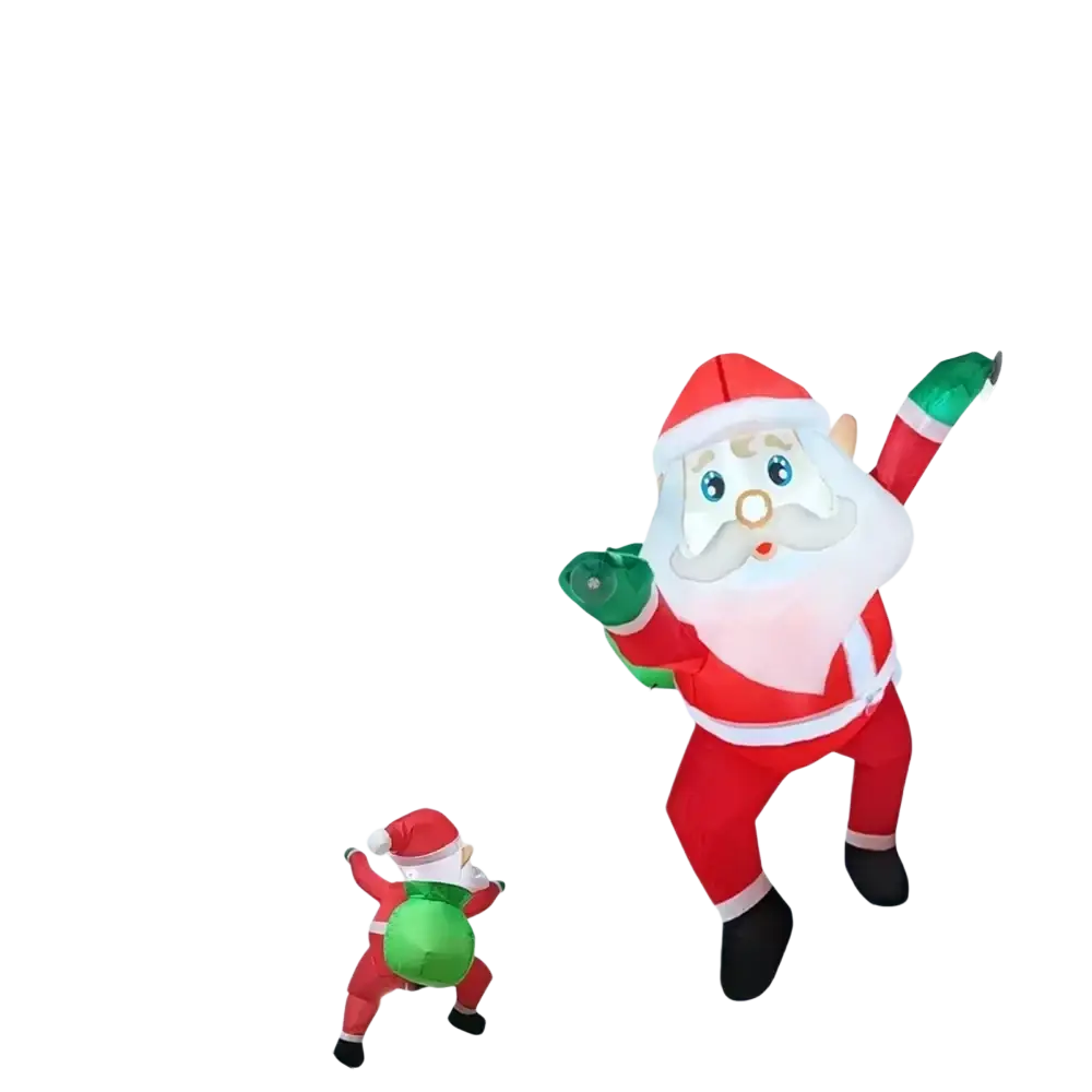 Inflatable dabbing santa claus yard decoration with red and white suit green gloves black boots and glowing face