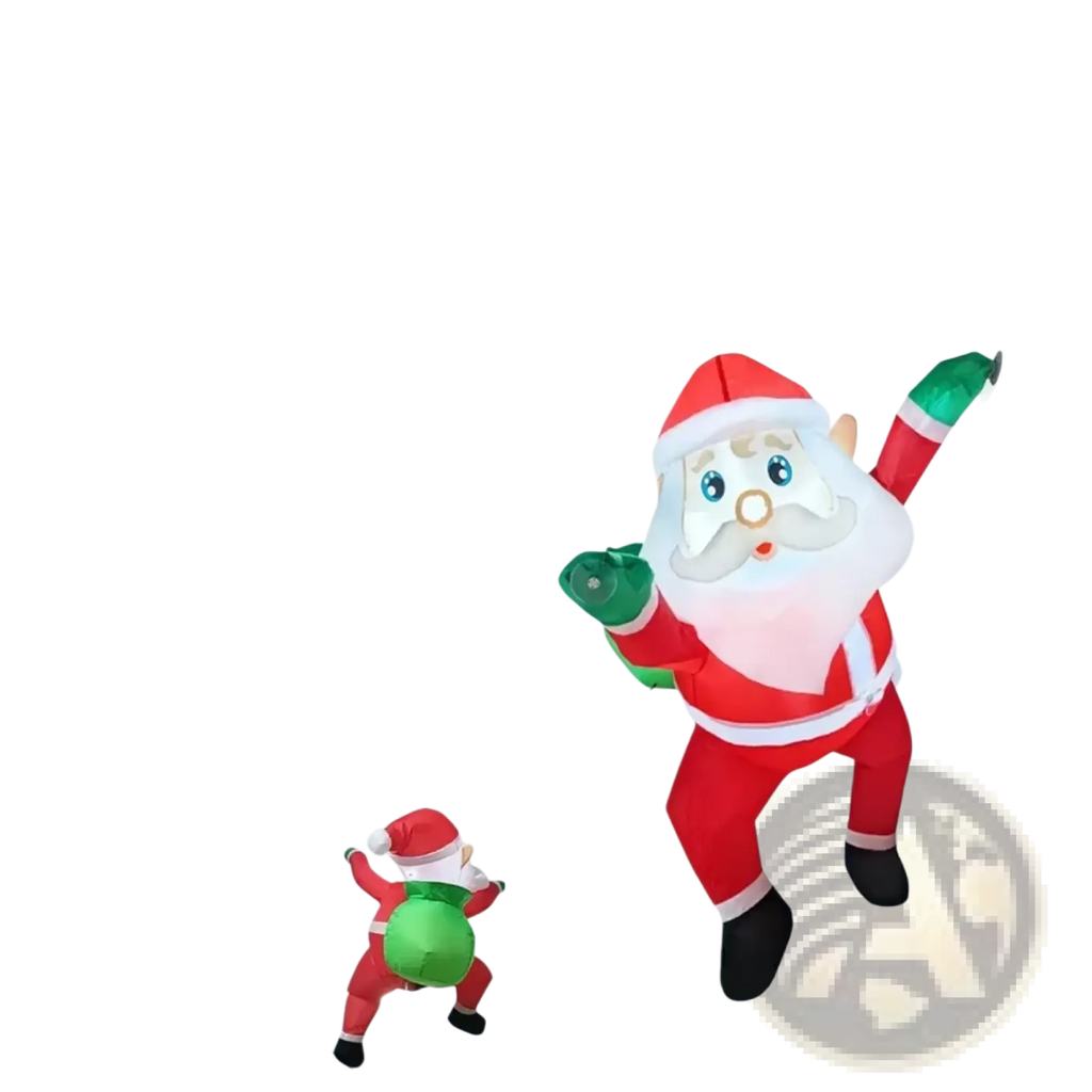 Inflatable dabbing santa claus yard decoration with red and white suit green gloves black boots and glowing face