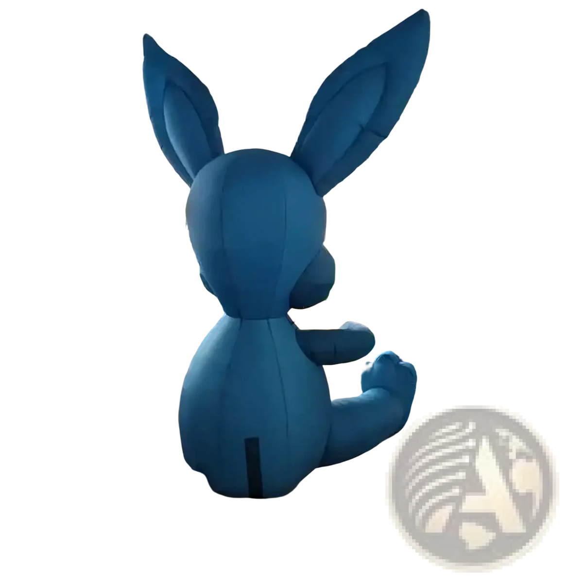 A large vibrant blue inflatable eevee character with long ears and plush texture for easter bunny carrot party decoration