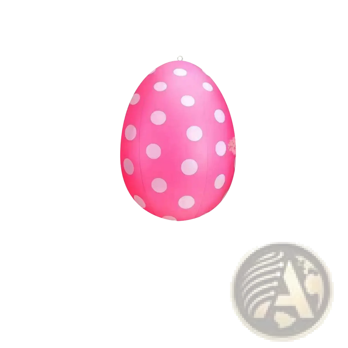 Inflatable easter egg yard decoration in pink with white polka dots made of durable inflatable material for outdoor use