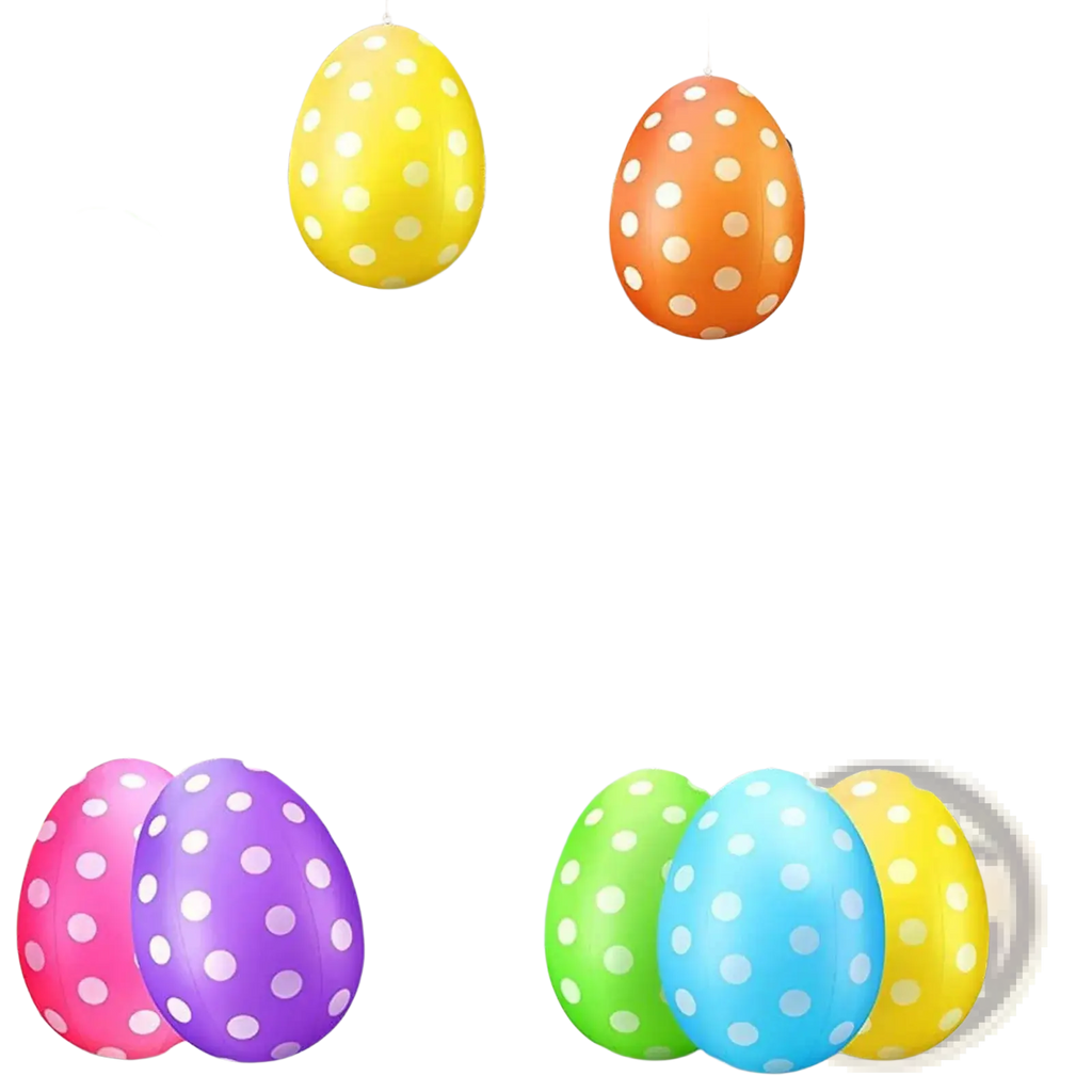 Inflatable Easter egg yard decoration with brightly colored polka dots in yellow orange green purple pink and blue