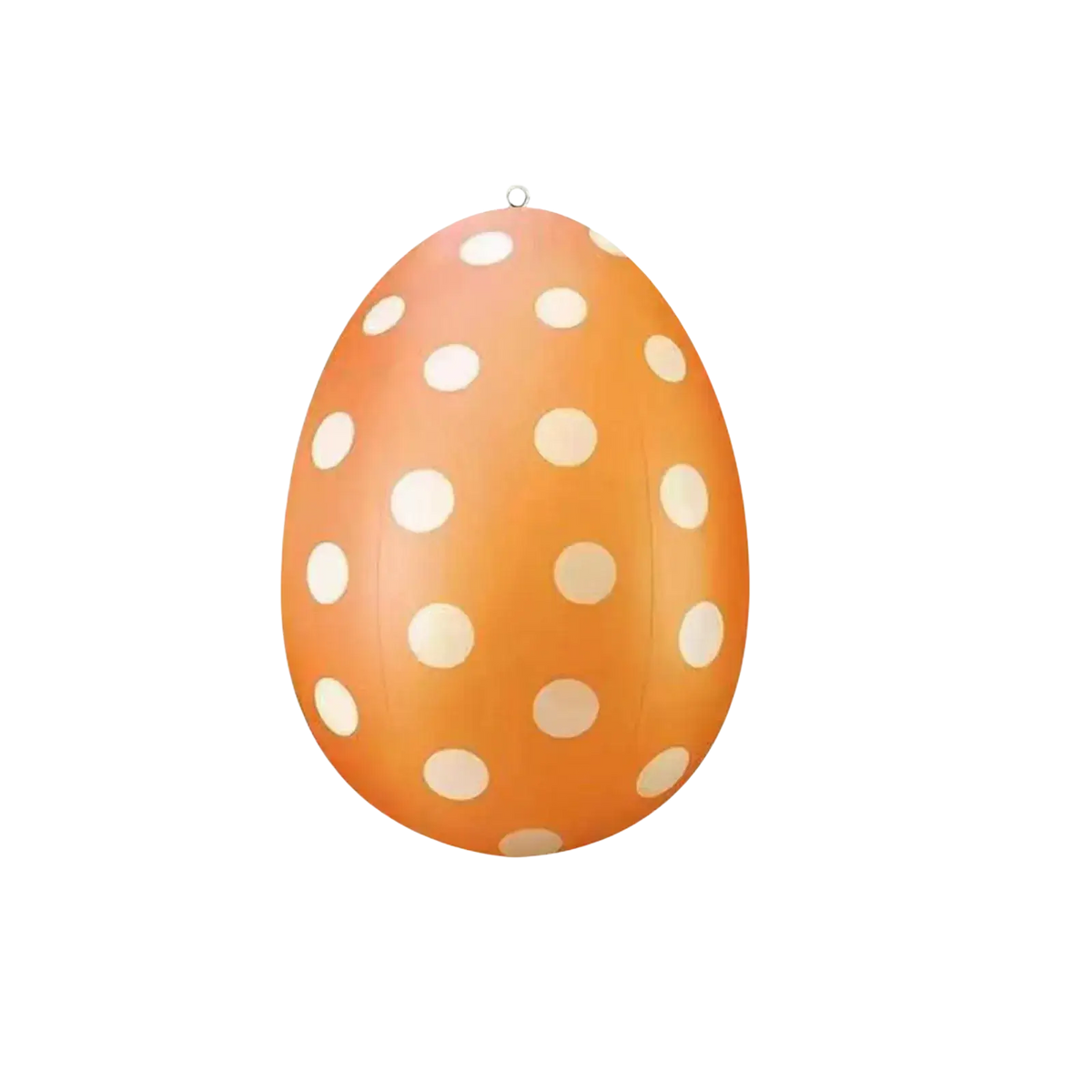 Orange polka-dotted inflatable easter egg yard decoration featuring a decorative light for outdoor use