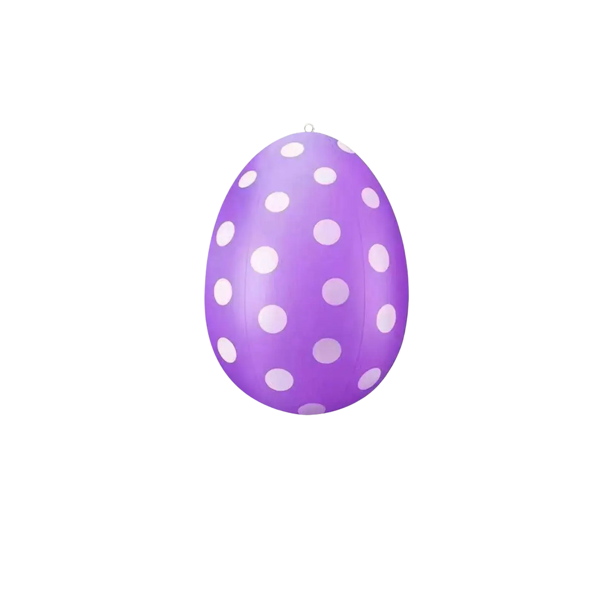 Purple inflatable easter egg yard decoration with white polka dots made of durable vinyl for outdoor use