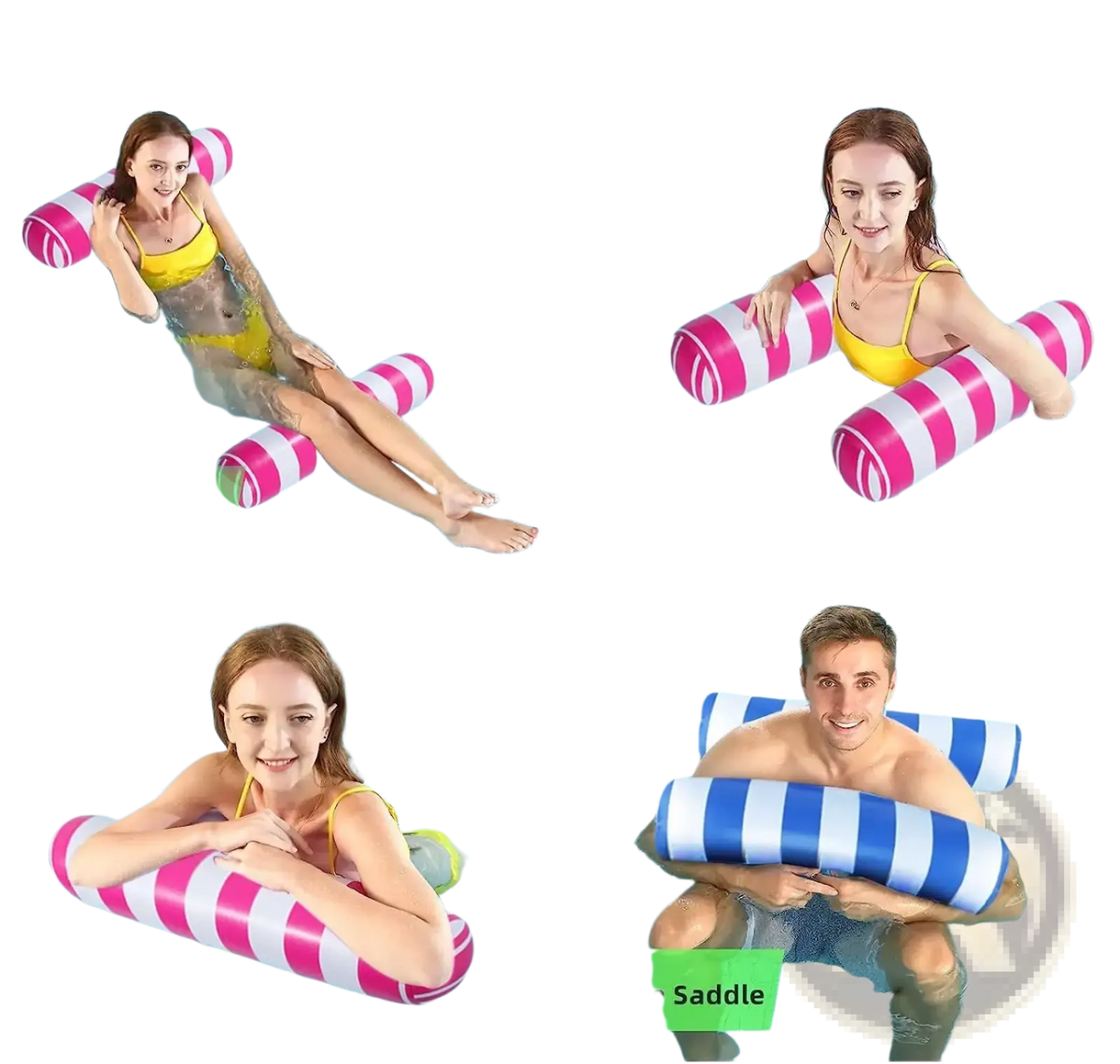 Inflatable pool float mesh water hammock in pink and white stripes designed for comfortable water lounging
