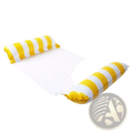 Inflatable pool float mesh water hammock with yellow and white stripes and mesh center for water relaxation