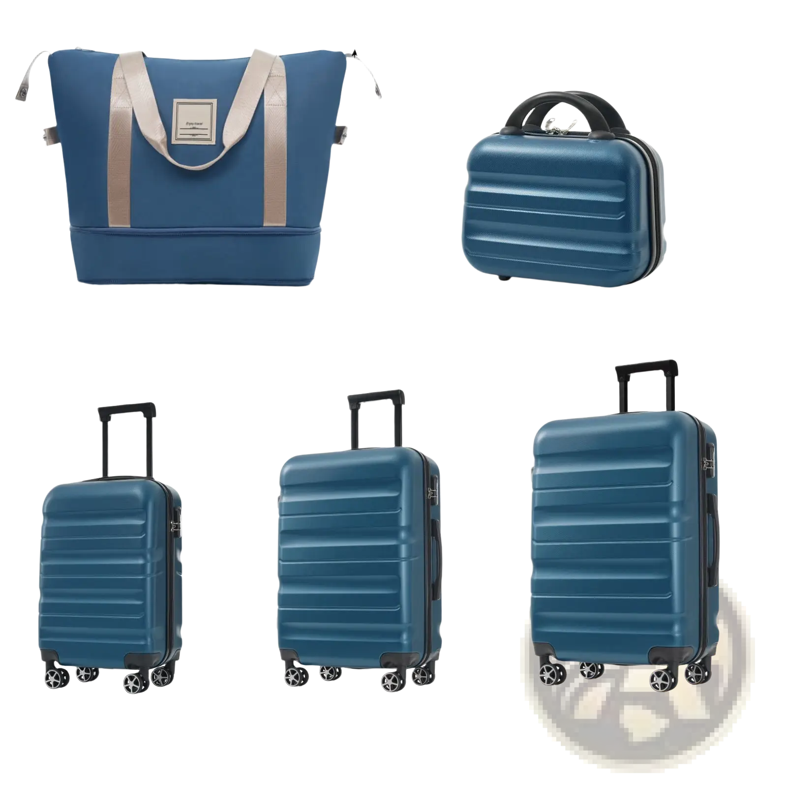 Inky blue 12 piece abs hardshell luggage set with various sized suitcases featuring ribbed design and spinner wheels
