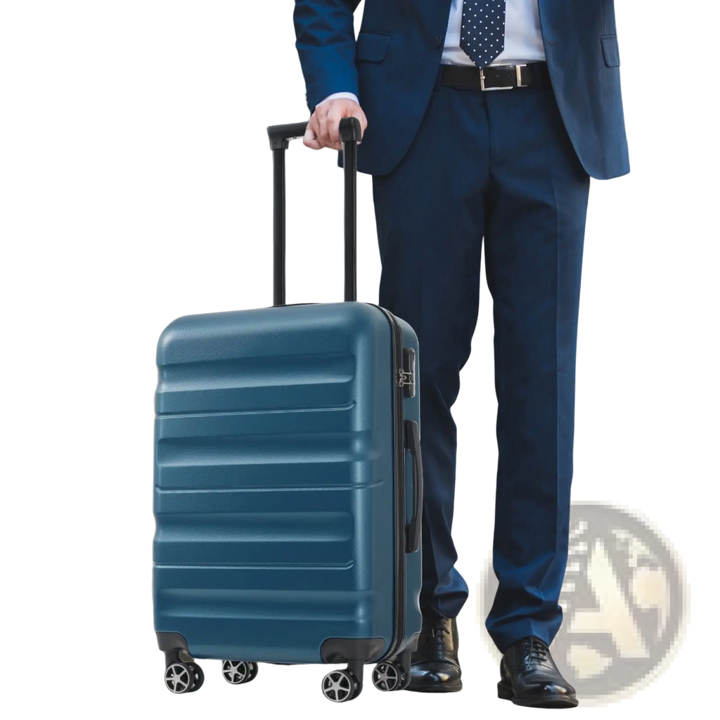 Inky blue abs hardshell suitcase with retractable handle and four spinner wheels from 12 piece luggage set