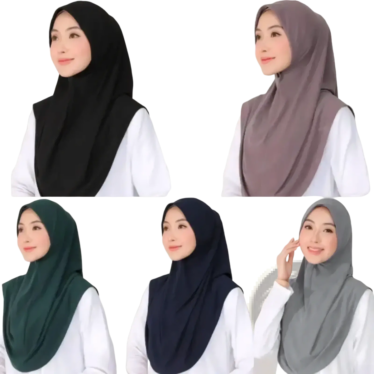 Instant full cover hijab bonnet shawls in black gray and navy soft flowing fabric for comfortable full coverage